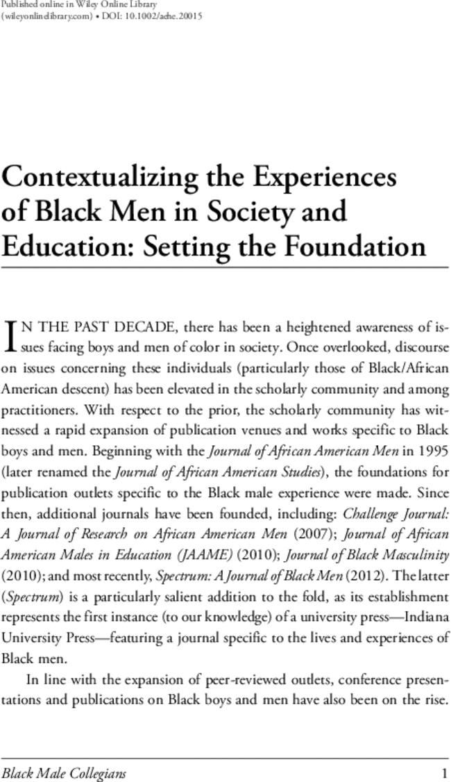 Black Male Collegians: Increasing Access, Retention, and Persistence in Higher Education