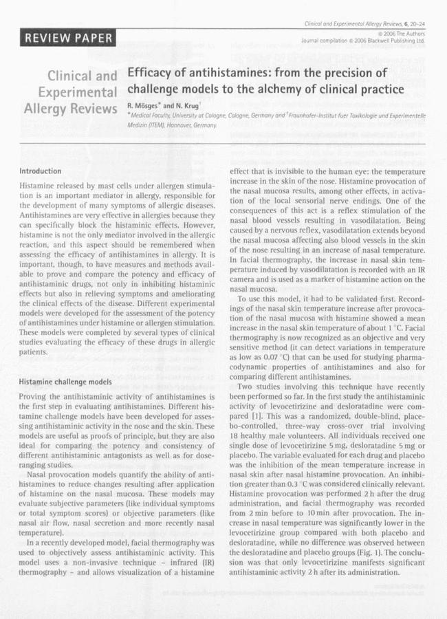 Efficacy of antihistamines: from the precision of challenge models to the alchemy of clinical practice