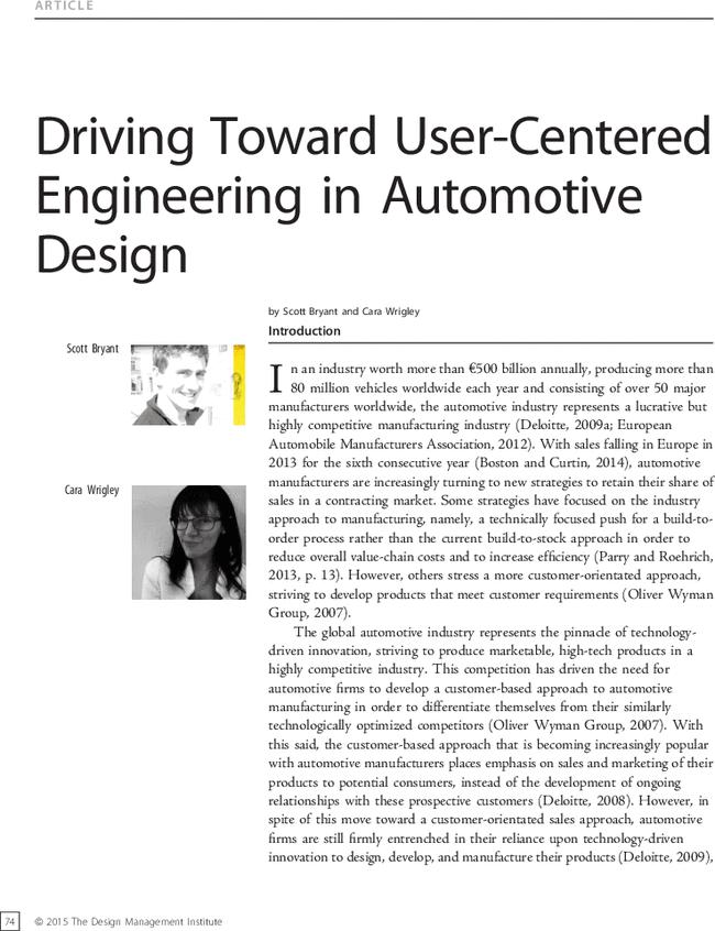 Driving Toward User-Centered Engineering in Automotive Design