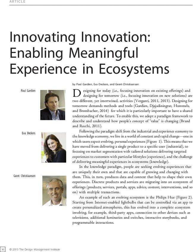 Innovating Innovation: Enabling Meaningful Experience in Ecosystems