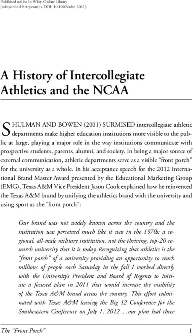 The “Front Porch”: Examining the Increasing Interconnection of University and Athletic Department Funding