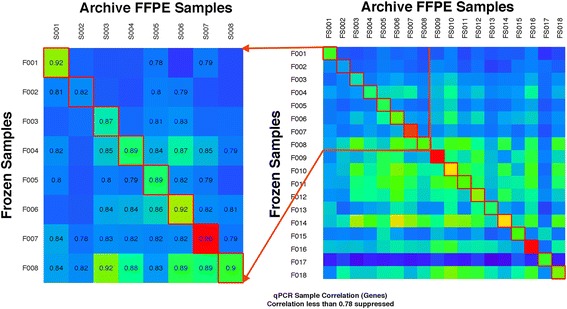 Comparing gene expression data from formalin-fixed, paraffin embedded tissues and qPCR with that from snap-frozen tissue and microarrays for modeling outcomes of patients with ovarian carcinoma.