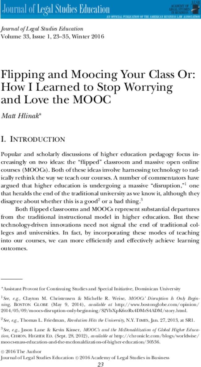 Flipping and Moocing Your Class Or: How I Learned to Stop Worrying and Love the MOOC