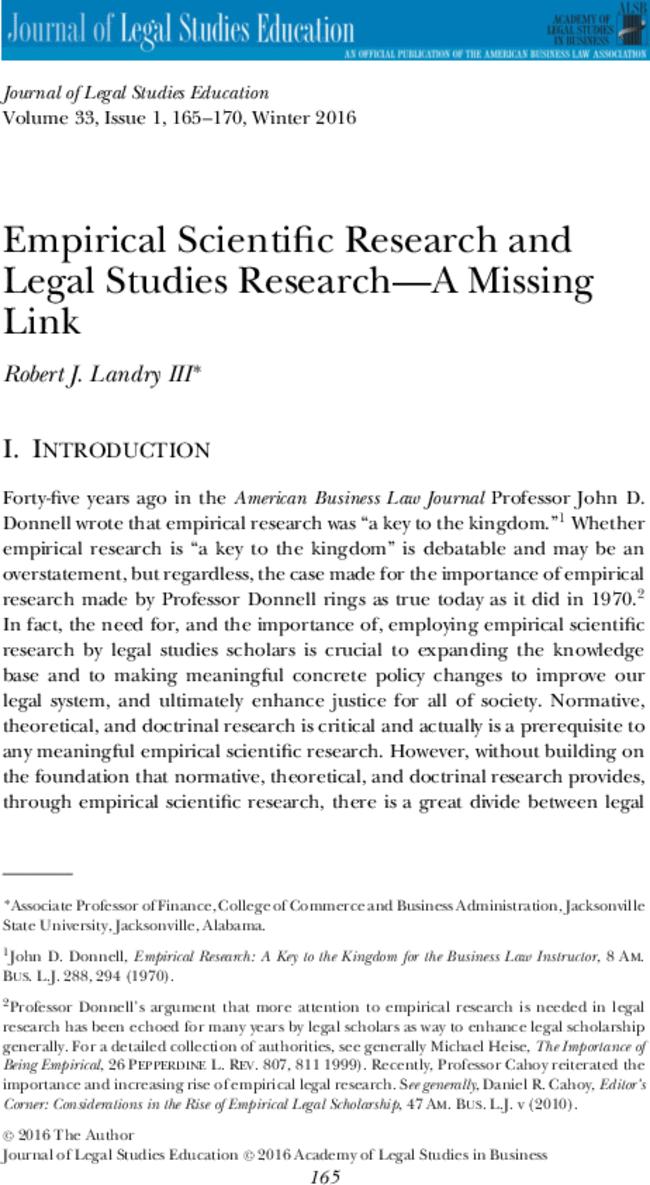 Empirical Scientific Research and Legal Studies Research—A Missing Link