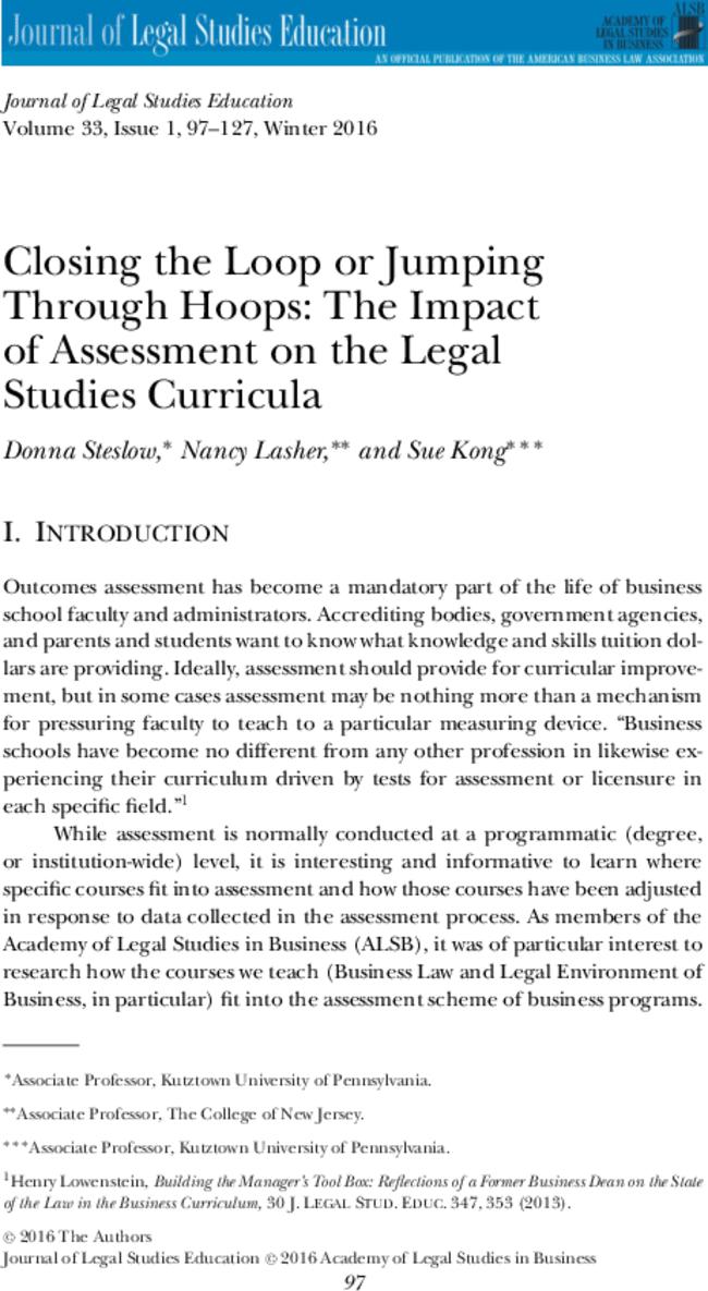 Closing the Loop or Jumping Through Hoops: The Impact of Assessment on the Legal Studies Curricula