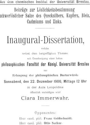 Clara Haber, nee Immerwahr (1870-1915): Life, Work and Legacy.