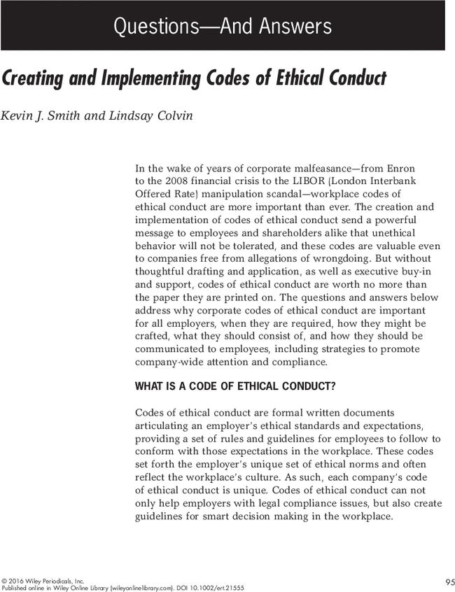 Creating and Implementing Codes of Ethical Conduct