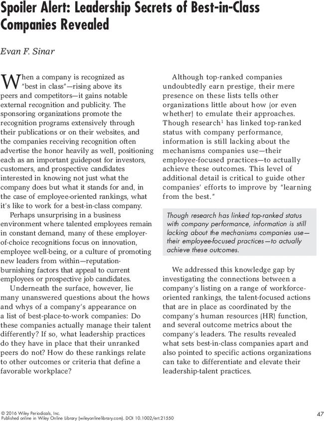 Spoiler Alert: Leadership Secrets of Best-in-Class Companies Revealed
