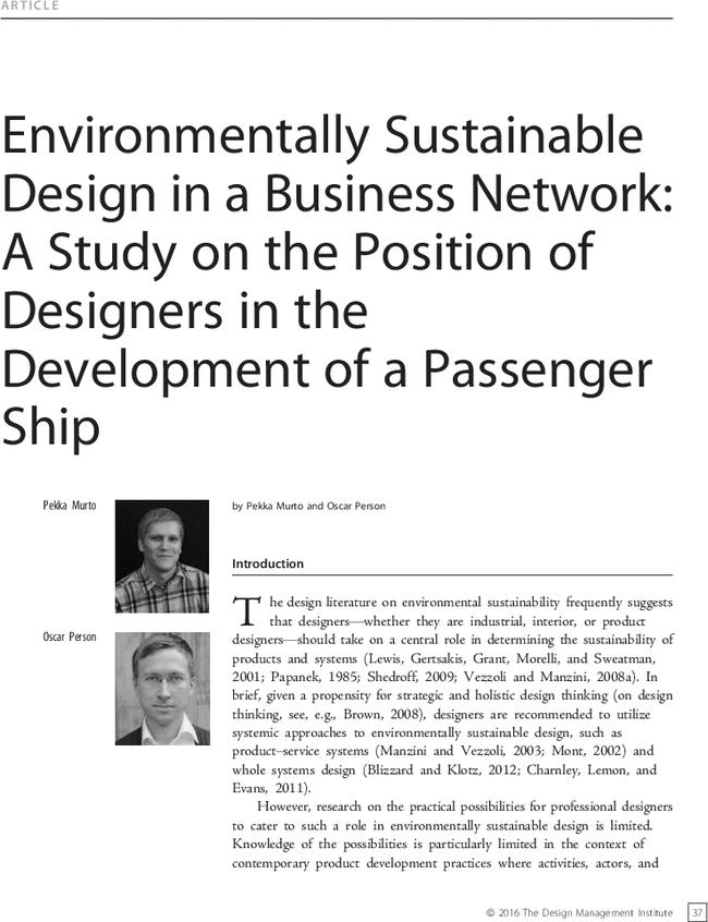 Environmentally Sustainable Design in a Business Network: A Study on the Position of Designers in the Development of a Passenger Ship