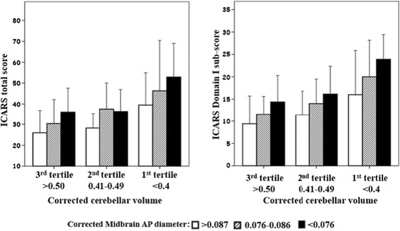 MRI-based cerebellar volume measurements correlate with the International Cooperative Ataxia Rating Scale score in patients with spinocerebellar degeneration or multiple system atrophy.