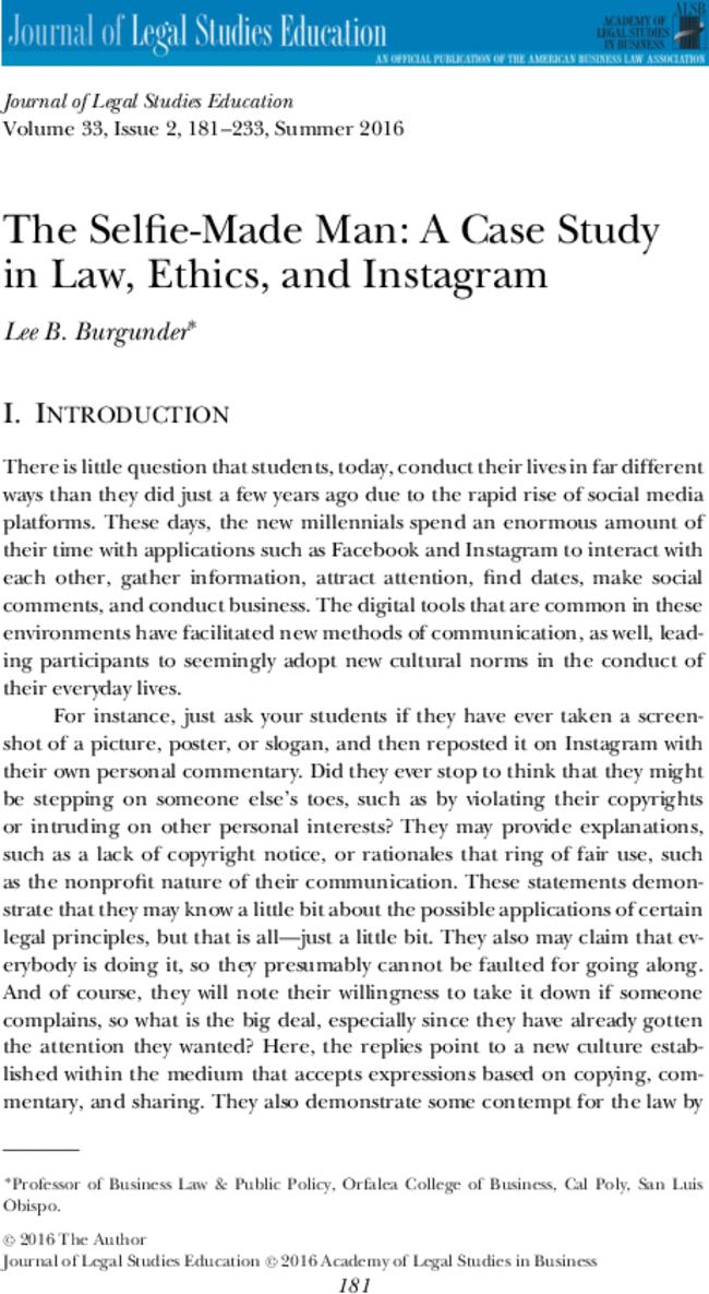 The Selfie-Made Man: A Case Study in Law, Ethics, and Instagram