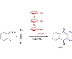 μ-Borole triple-decker complexes as catalysts for oxidative coupling of benzoic acid with alkynes. Structure of a hybrid rhodacyclopentadienyl/borole triple-decker complex