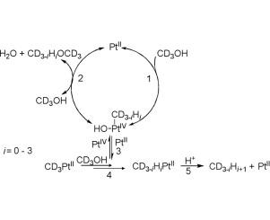 Catalytic etherification of alcohols in Shilov system: CO versus CH bond activation