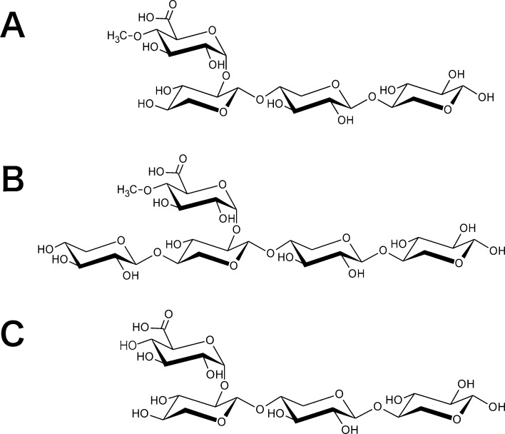 4-<i>O</i>-Methyl Modifications of Glucuronic Acids in Xylans Are Indispensable for Substrate Discrimination by GH67 α-Glucuronidase from <i>Bacillus halodurans</i> C-125.