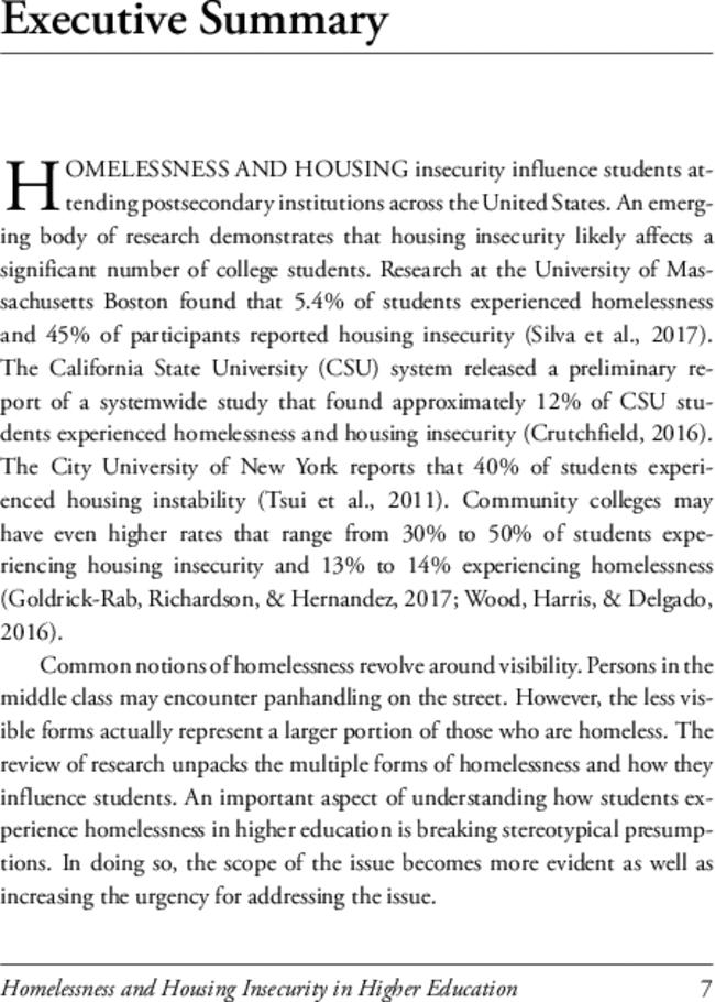 Homelessness and Housing Insecurity in Higher Education: A Trauma-Informed Approach to Research, Policy, and Practice