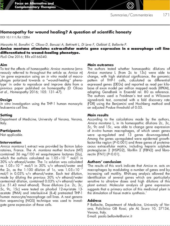 Homeopathy for wound healing? A question of scientific honesty