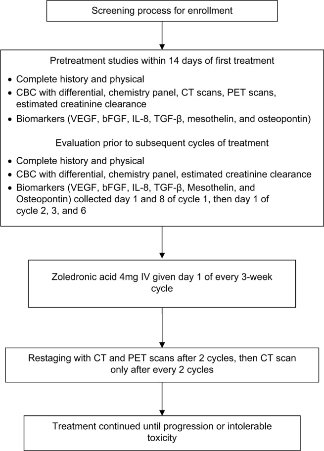 A pilot study of zoledronic acid in the treatment of patients with advanced malignant pleural mesothelioma.
