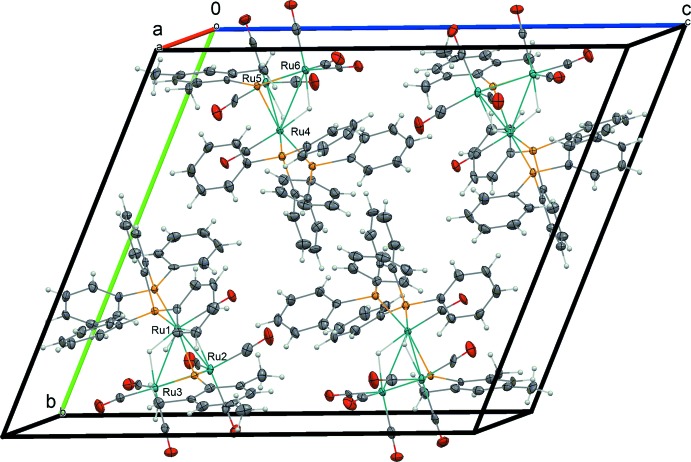 Crystal structure of [1,2-bis-(di-phenyl-phosphan-yl)benzene]-hepta-carbonyldi-μ-hydrido-(μ<sub>3</sub>-2,4,6-tri-methyl-phenyl-phosphin-idene)-<i>triangulo</i>-triruthenium.