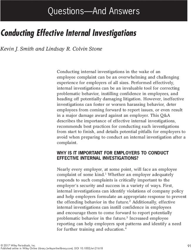 Conducting Effective Internal Investigations
