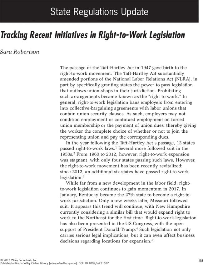 Tracking Recent Initiatives in Right-to-Work Legislation