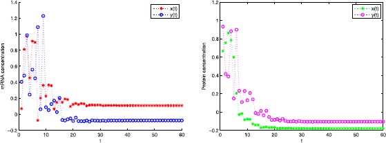 Approximation of state variables for discrete-time stochastic genetic regulatory networks with leakage, distributed, and probabilistic measurement delays: a robust stability problem.