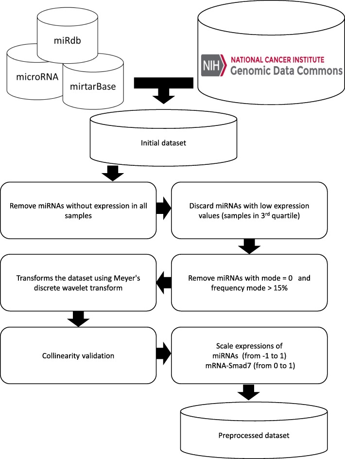 Model based on GA and DNN for prediction of mRNA-Smad7 expression regulated by miRNAs in breast cancer.