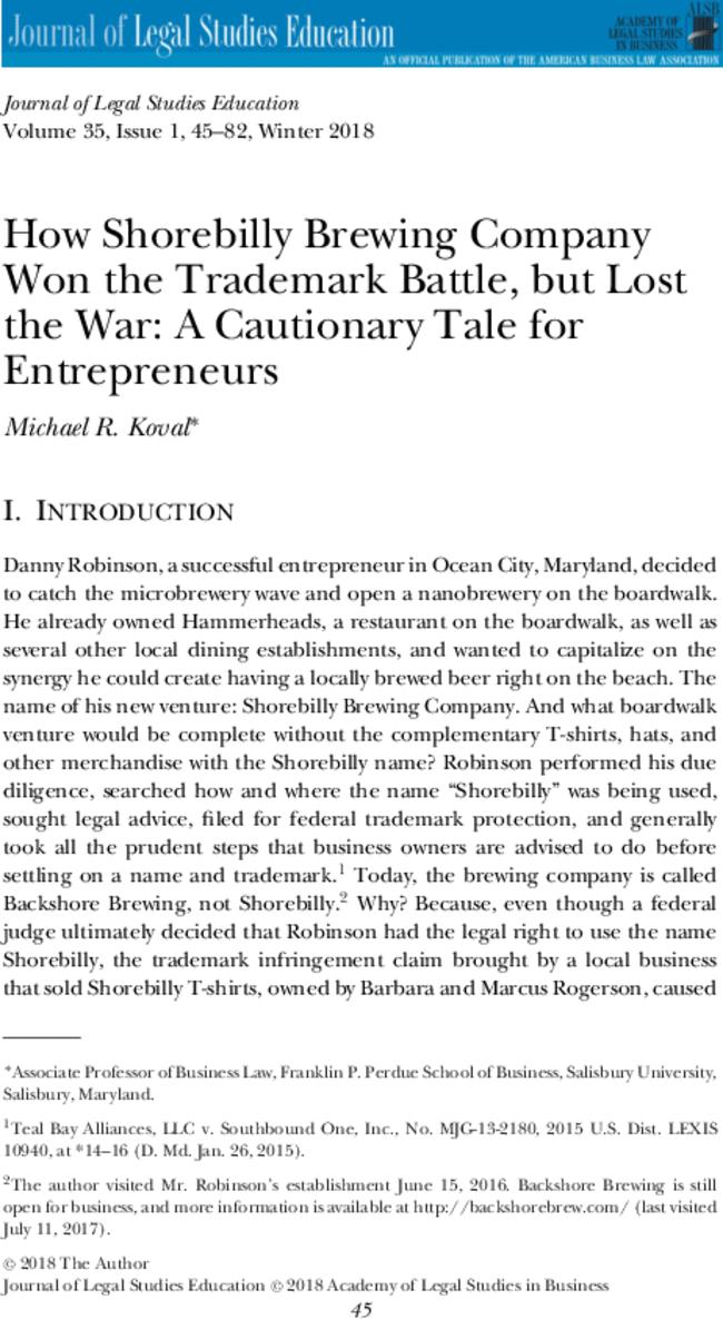 How Shorebilly Brewing Company Won the Trademark Battle, but Lost the War: A Cautionary Tale for Entrepreneurs