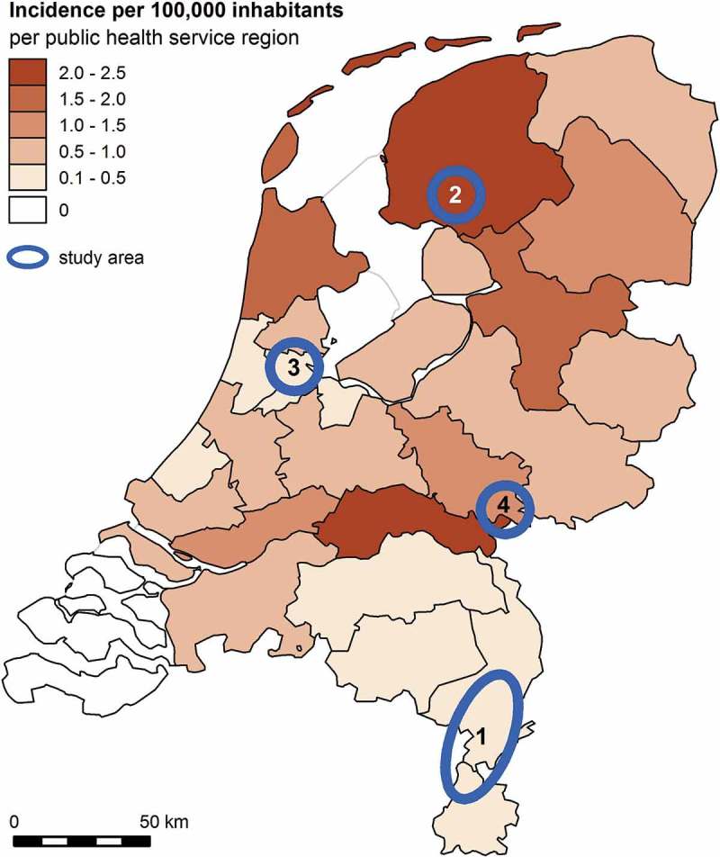 Prevalence of <i>Leptospira</i> spp. and Seoul hantavirus in brown rats (<i>Rattus norvegicus</i>) in four regions in the Netherlands, 2011-2015.