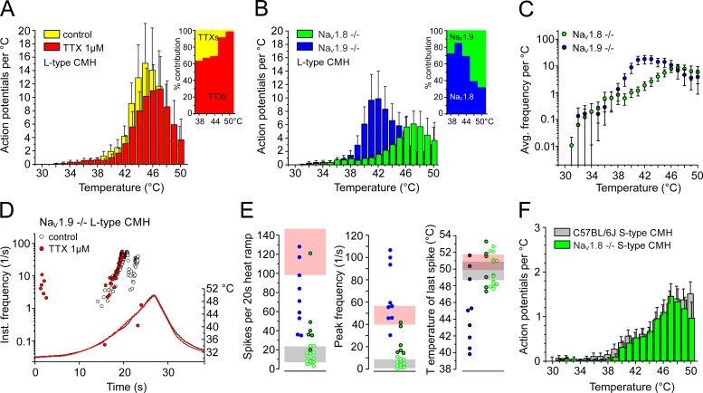 Heat-resistant action potentials require TTX-resistant sodium channels Na<sub>V</sub>1.8 and Na<sub>V</sub>1.9.