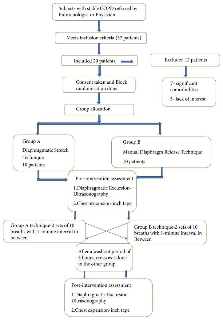 Comparison of Diaphragmatic Stretch Technique and Manual Diaphragm Release Technique on Diaphragmatic Excursion in Chronic Obstructive Pulmonary Disease: A Randomized Crossover Trial.