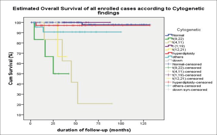 Frequency of Cytogenetic Findings and its Effect on the Outcome of Pediatric Acute Lymphoblastic Leukemia.