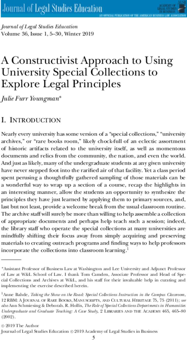 A Constructivist Approach to Using University Special Collections to Explore Legal Principles