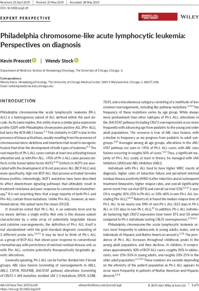Philadelphia chromosome-like acute lymphocytic leukemia: Perspectives on diagnosis