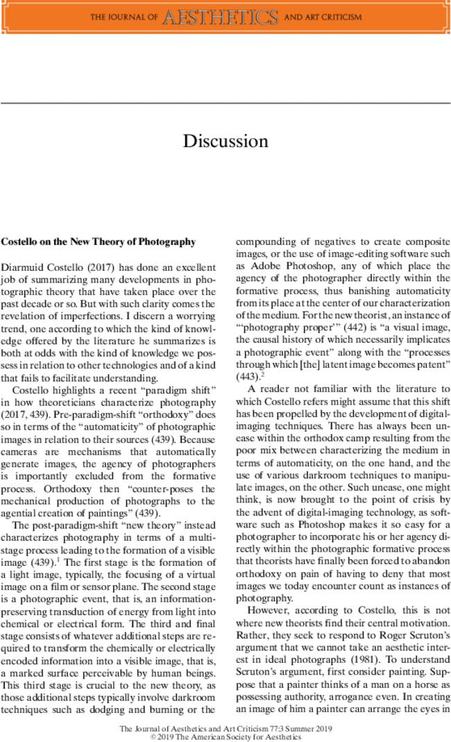 Costello on the New Theory of Photography