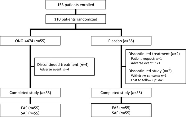 Efficacy, Safety, and Tolerability of ONO-4474, an Orally Available Pan-Tropomyosin Receptor Kinase Inhibitor, in Japanese Patients With Moderate to Severe Osteoarthritis of the Knee: A Randomized, Placebo-Controlled, Double-Blind, Parallel-Group Comparative Study.