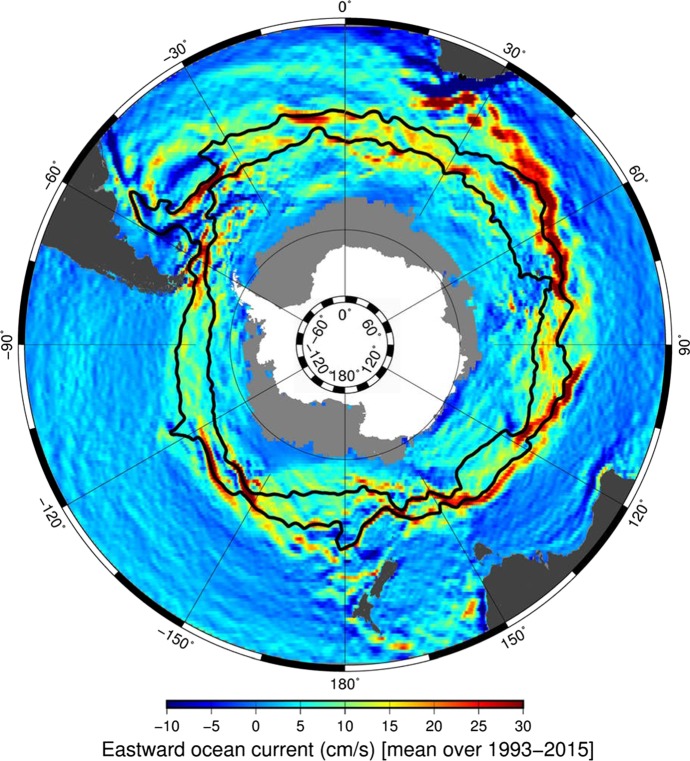 A steady stratified purely azimuthal flow representing the Antarctic Circumpolar Current.