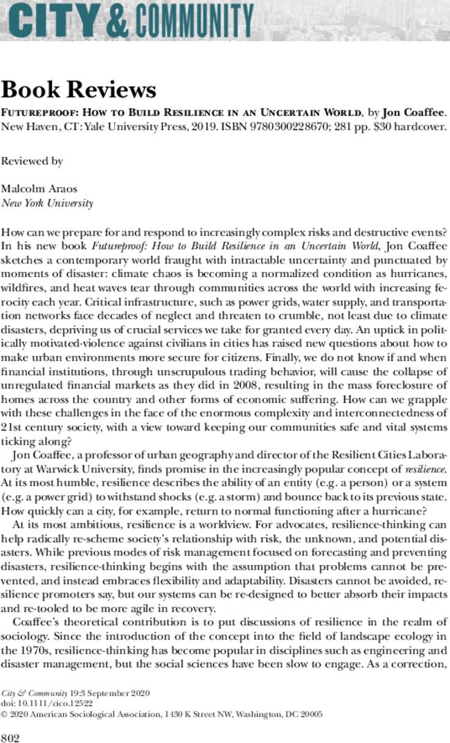 Extreme Cities: The Peril and Promise of Urban Life in the Age of Climate Change, by  Ashley Dawson. London and New York: Verso.  2017.  384 pp.