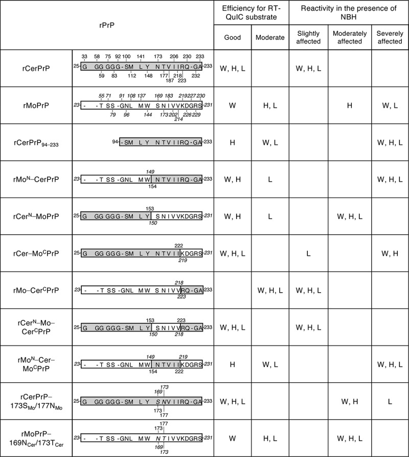 Involvement of N- and C-terminal region of recombinant cervid prion protein in its reactivity to CWD and atypical BSE prions in real-time quaking-induced conversion reaction in the presence of high concentrations of tissue homogenates.