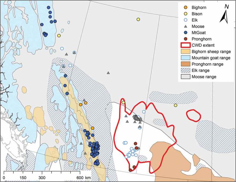 Predicting the spread-risk potential of chronic wasting disease to sympatric ungulate species.