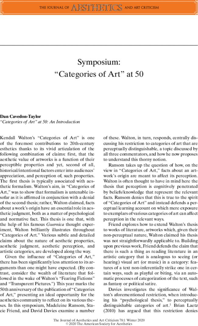 “Categories of Art” for Contextualists