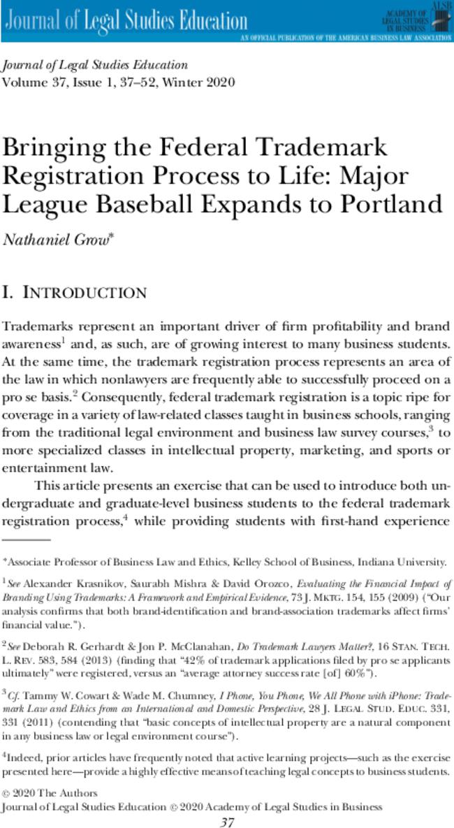 Bringing the Federal Trademark Registration Process to Life: Major League Baseball Expands to Portland