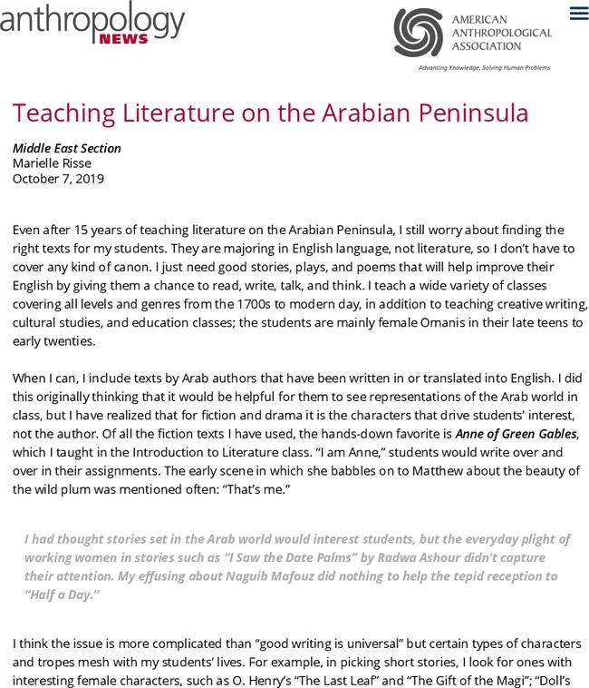 Teaching Literature on the Arabian Peninsula