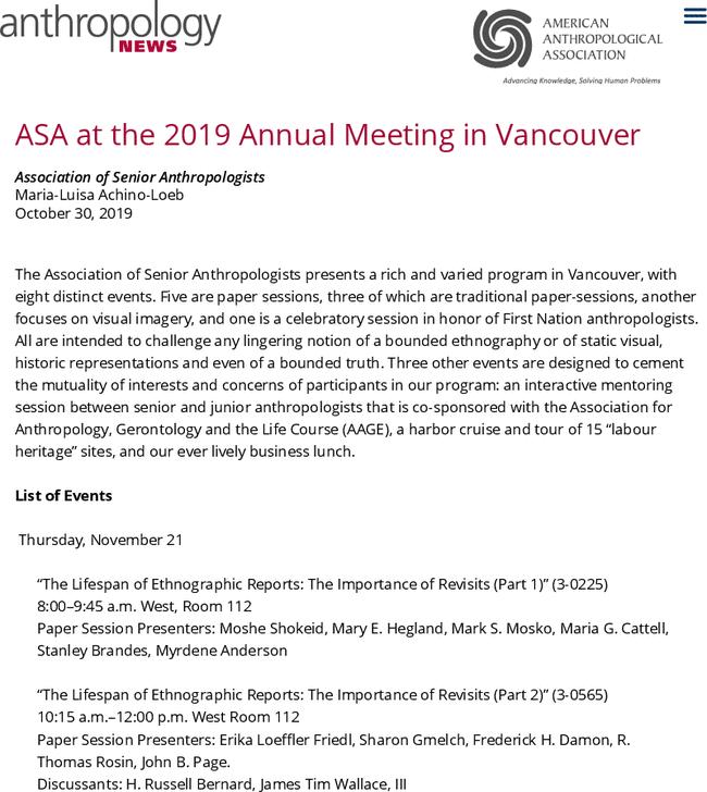 ASA at the 2019 Annual Meeting in Vancouver