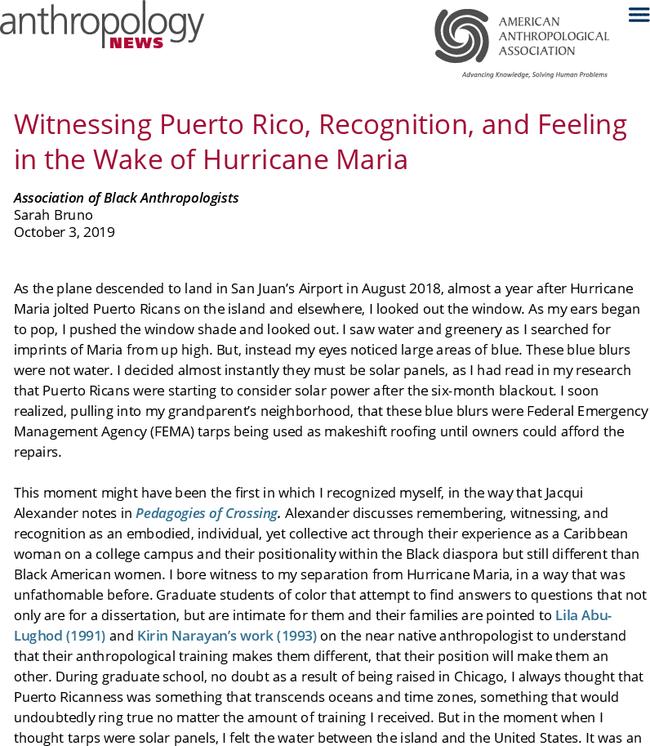 Witnessing Puerto Rico, Recognition, and Feeling in the Wake of Hurricane Maria