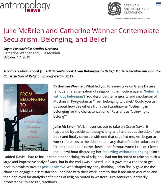 Julie McBrien and Catherine Wanner Contemplate Secularism, Belonging, and Belief