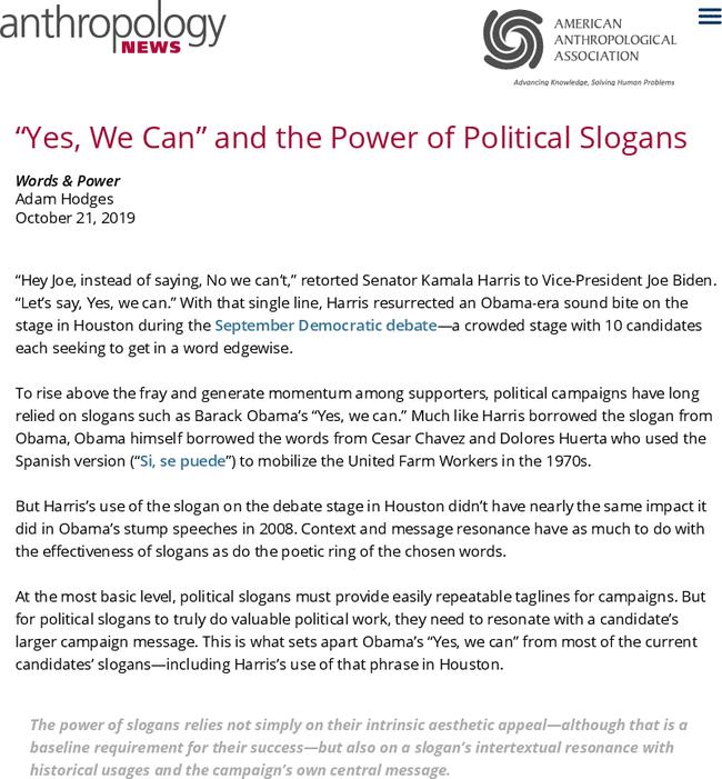 “Yes, We Can” and the Power of Political Slogans