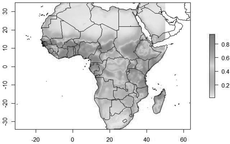 Present and future climatic suitability for dengue fever in Africa.