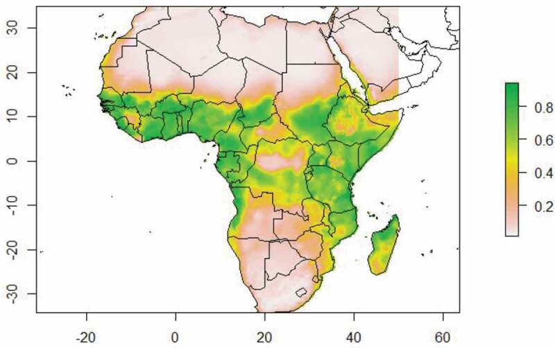 Present and future climatic suitability for dengue fever in Africa.