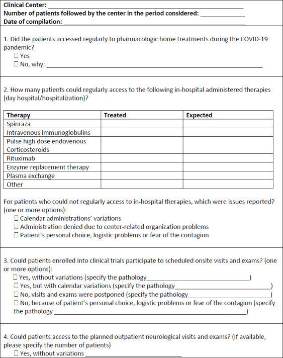 Estimating the impact of COVID-19 pandemic on services provided by Italian Neuromuscular Centers: an Italian Association of Myology survey of the acute phase.