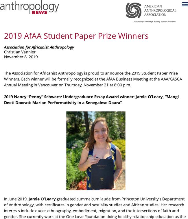 2019 AfAA Student Paper Prize Winners